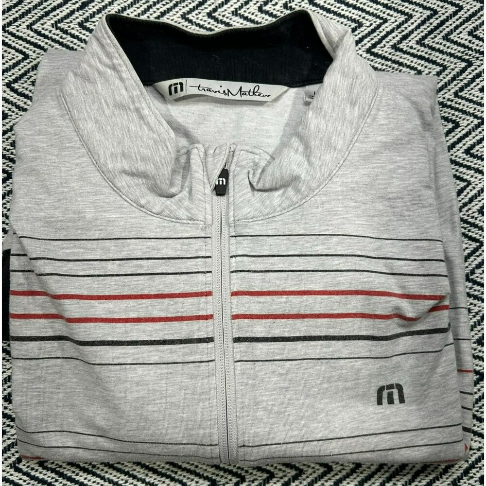 Travis Mathew Quarter Zip Striped Performance Pullover Gray Black Red L